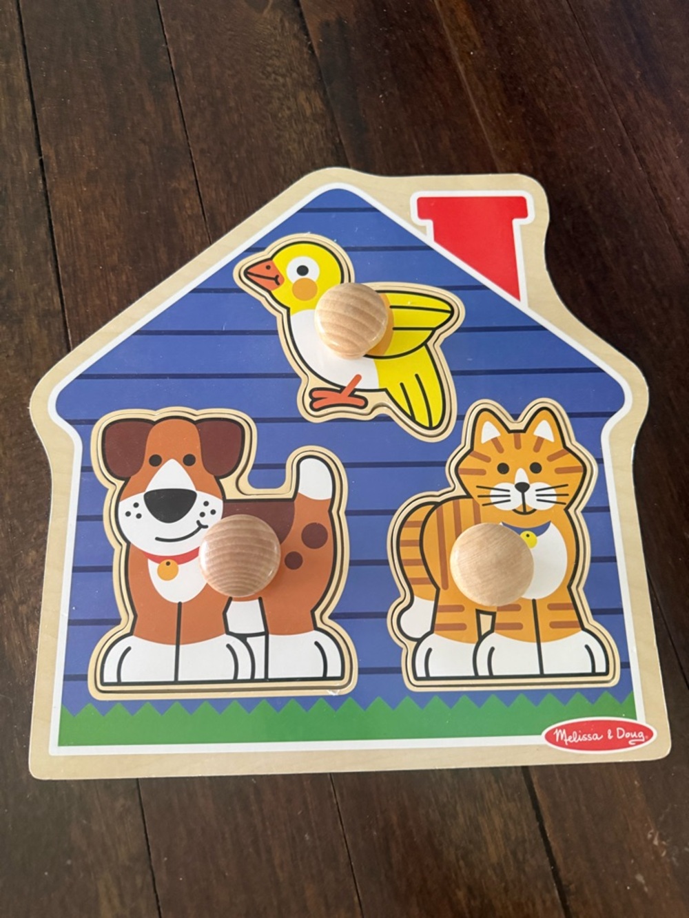 Melissa & Doug Wooden Pet House Puzzle - Blue, Yellow, Brown
